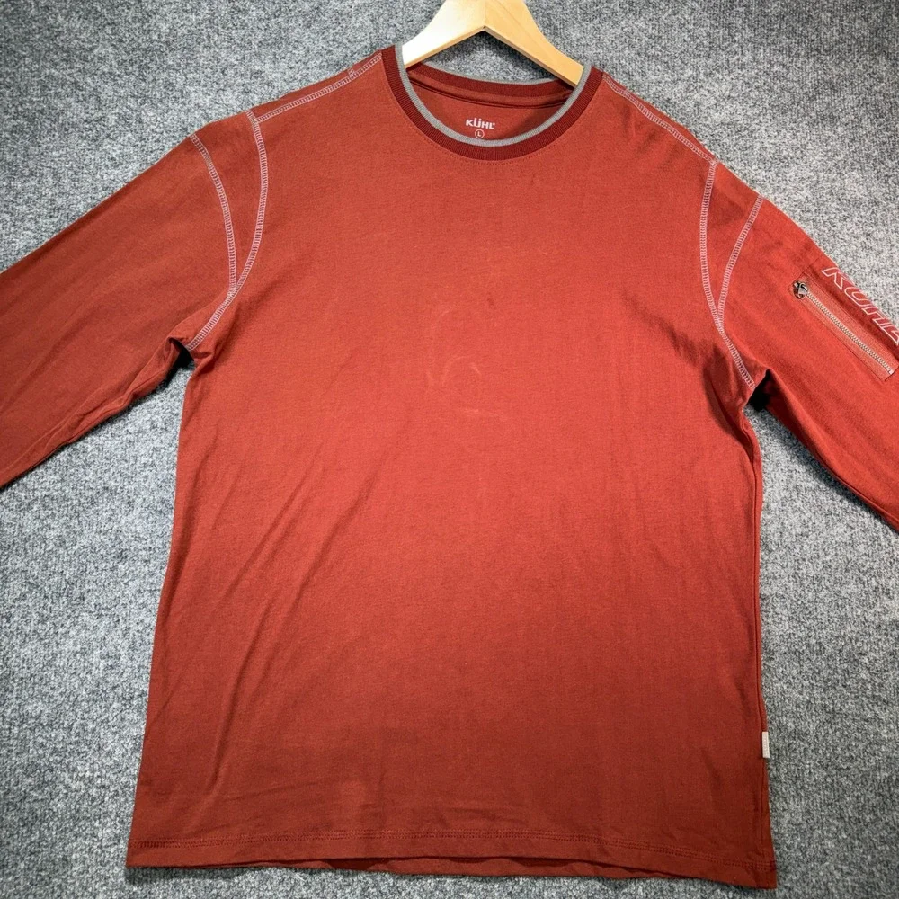 KUHL Wildfibre Shirt Mens Large Red Organic Cotton Zipper Pocket Outdoor Hiking‎